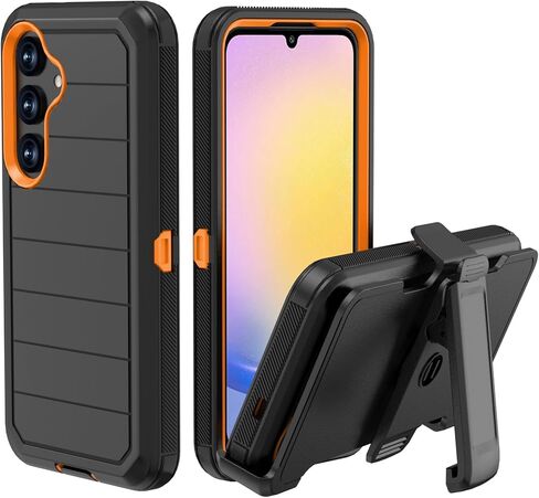 حافظة لهاتف سامسونج جالاكسي A25 5G مع مشبك حزام ومسند، حافظة متينة متعددة الطبقات لحماية الجسم بالكامل مع حزام حزام لهاتف سامسونج جالاكسي A25 5G 6.5 بوصة 2023 (أزرق داكن + أزرق) in Kuwait