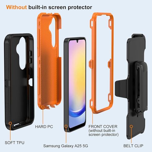 حافظة لهاتف سامسونج جالاكسي A25 5G مع مشبك حزام ومسند، حافظة متينة متعددة الطبقات لحماية الجسم بالكامل مع حزام حزام لهاتف سامسونج جالاكسي A25 5G 6.5 بوصة 2023 (أزرق داكن + أزرق) in Kuwait