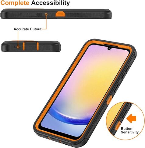 حافظة لهاتف سامسونج جالاكسي A25 5G مع مشبك حزام ومسند، حافظة متينة متعددة الطبقات لحماية الجسم بالكامل مع حزام حزام لهاتف سامسونج جالاكسي A25 5G 6.5 بوصة 2023 (أزرق داكن + أزرق) in Kuwait