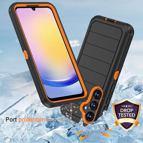 حافظة لهاتف سامسونج جالاكسي A25 5G مع مشبك حزام ومسند، حافظة متينة متعددة الطبقات لحماية الجسم بالكامل مع حزام حزام لهاتف سامسونج جالاكسي A25 5G 6.5 بوصة 2023 (أزرق داكن + أزرق) in Kuwait