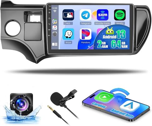 [2+64G] Hikity Android 13 Car Radio for Toyota Prius C 2012-2014 with Wireless Carplay/Android Auto, 9 Inch Touchscreen Stereo with GPS Navigation WiFi Bluetooth Backup Camera SWC FM/RDS in Saudi Arabia