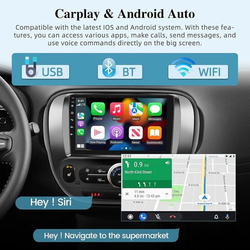 [2+64G] راديو سيارة Android 13 لسيارة Kia Soul 2014-2019 (Auto AC) مع Carplay اللاسلكي وAndroid Auto - شاشة ستيريو سيارة تعمل باللمس 9 بوصة - واجهة مستخدم متعددة/GPS/WiFi + كاميرا احتياطية AHD in Saudi Arabia
