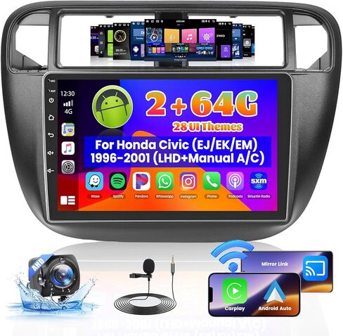 Roinvou 2+64G Android 9" Touch Screen for Honda Civic (EJ/EK/EM) 1996-2001 (Manual A/C LHD) with Wireless CarPlay Android Auto WiFi Bluetooth GPS Navigation FM RDS Radio Backup Camera in Kuwait