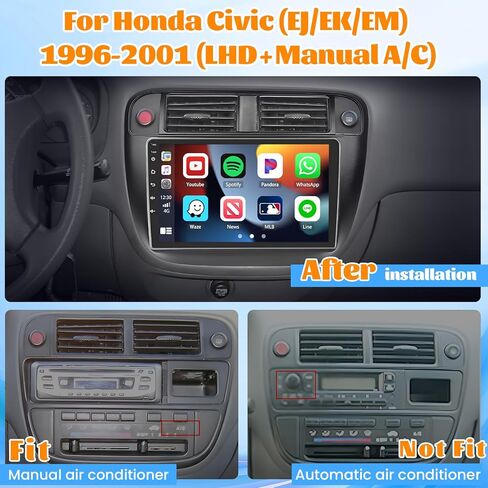 Roinvou 2+64G Android 9" Touch Screen for Honda Civic (EJ/EK/EM) 1996-2001 (Manual A/C LHD) with Wireless CarPlay Android Auto WiFi Bluetooth GPS Navigation FM RDS Radio Backup Camera in Kuwait