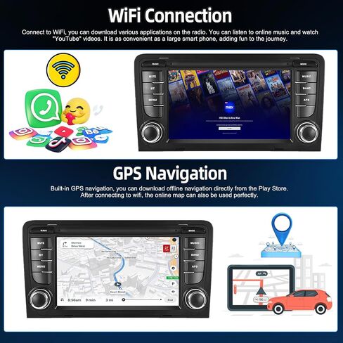 SIXTOP [2+64G] Android Car Stereo for Audi A3 S3 RS3 2003-2012 Upgrade Replacement Radio with Carplay Android Auto Mirror Link 30 Themes 7 inch Touchscreen Head Unit FM GPS Bluetooth+Backup Camera&MIC in Saudi Arabia