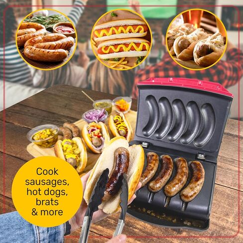 Homecraft Electric Sausage & Brat Grill with Oil Drip Tray, Carry Handle, and Cord Storage, up to 5 Links of Beef, Turkey, Chicken, Veggie Sausages, or Hot Dogs in Saudi Arabia