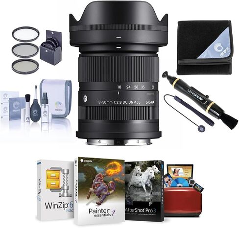 عدسة سيجما 18-50 مم f/2.8 DC DN المعاصرة لسوني E، حزمة مع طقم فلتر 55 مم، منظف العدسات، غلاف العدسة، حبل غطاء العدسة، مجموعة التنظيف، مجموعة برامج Mac in Saudi Arabia