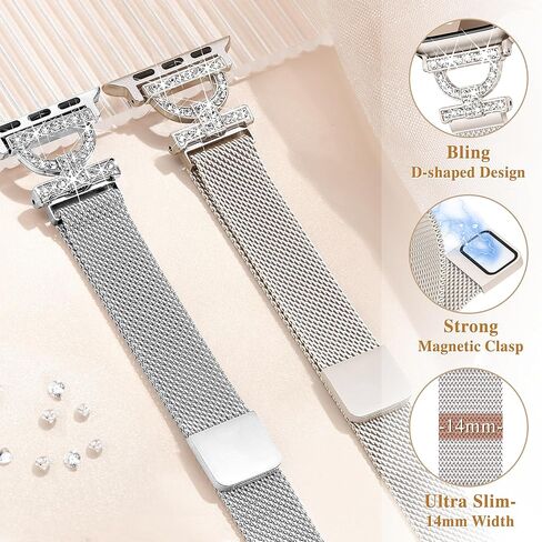 سوار معدني مغناطيسي متوافق مع أساور ساعة أبل للنساء 44 مم 40 مم 45 مم 41 مم 38 مم 42 مم 46 مم، حزام من الفولاذ المقاوم للصدأ على شكل حرف D بحلقة ميلانو لسلسلة iWatch 10 9 8 7 6 5 4 3 2 1 SE-Starlight in Kuwait