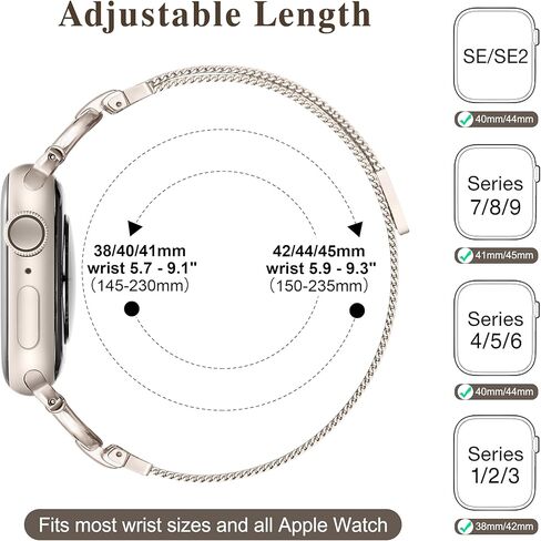 سوار معدني مغناطيسي متوافق مع أساور ساعة أبل للنساء 44 مم 40 مم 45 مم 41 مم 38 مم 42 مم 46 مم، حزام من الفولاذ المقاوم للصدأ على شكل حرف D بحلقة ميلانو لسلسلة iWatch 10 9 8 7 6 5 4 3 2 1 SE-Starlight in Kuwait