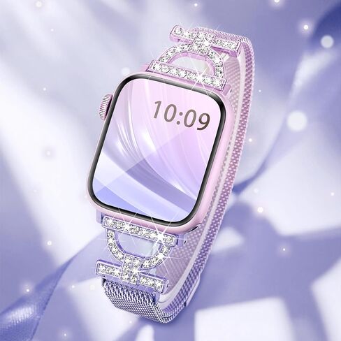 Magnetic Metal Band Compatible with Apple Watch Bands for Women 44mm 40mm 45mm 41mm 38mm 42mm 46mm, Dressy Bling D-Shape Milanese Loop Stainless Steel Strap for iWatch Series 10 9 8 7 6 5 4 3 2 1 SE-Starlight in Saudi Arabia