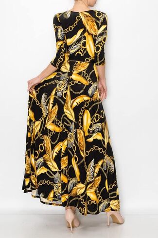 Women's 3/4 Sleeve V-Neck Printed Maxi Faux Wrap Floral Dress Light Blue Pink M in Saudi Arabia