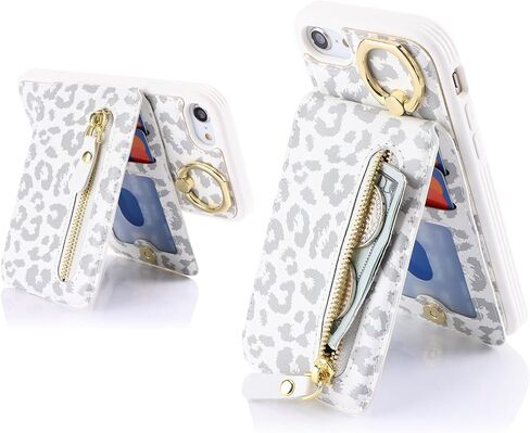 for iPhone 7 8 SE (2020) case with Card Holder,for iPhone 7 8 SE (2020) Phone Case Wallet for Women magsafe Compatible Wallet Detachable 2-in-1 for Men-White Leopard in Kuwait