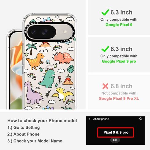 حافظة MOSNOVO لهاتف Google Pixel 9 & Pixel 9 Pro، [حماية من السقوط بدرجة عسكرية 6.6 قدم من Buffertech] [تقنية مضادة للتقشير] تصميم غطاء هاتف ممتص للصدمات من مادة TPU - أرض الديناصورات in Kuwait