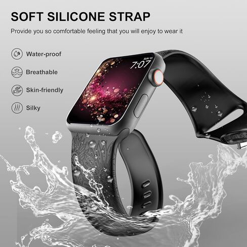 TIMOVO 2 Pack Floral Engraved Bands Compatible with Apple Watch Band 38mm 40mm 41mm Women,Soft Silicone Sport Replacement Strap for iWatch Bands Series SE 9 8 7 6 5 4 3 2 1, Black Sunflower/Gray Tulip in Saudi Arabia