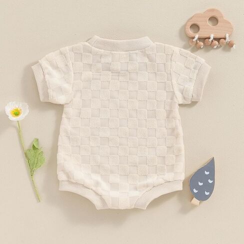 Newborn Baby Boys Girls Bubble Romper Cute Short Sleeve Crew Neck Checkerboard Bodysuit Infant Summer Playsuit in Kuwait
