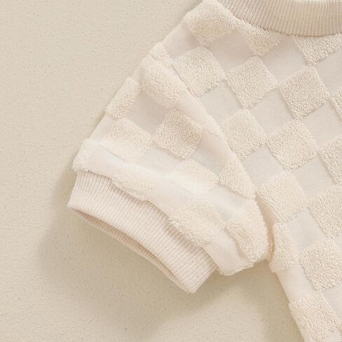 Newborn Baby Boys Girls Bubble Romper Cute Short Sleeve Crew Neck Checkerboard Bodysuit Infant Summer Playsuit in Kuwait