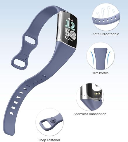 3 قطع من الأربطة الرفيعة المتوافقة مع Fitbit Charge 6/Charge 5 للنساء والرجال، سوار ساعة TPE ناعم وحزام بديل رفيع، أسود/أزرق داكن/رمادي صخري in Kuwait