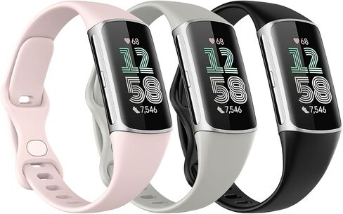 3 قطع من الأربطة الرفيعة المتوافقة مع Fitbit Charge 6/Charge 5 للنساء والرجال، سوار ساعة TPE ناعم وحزام بديل رفيع، أسود/أزرق داكن/رمادي صخري in Kuwait
