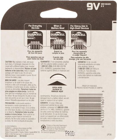 Duracell Alkaline 9V Battery, 1 Count in Saudi Arabia
