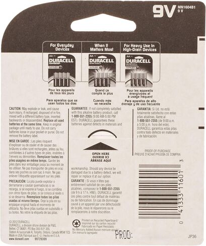 Duracell Alkaline 9V Battery, 1 Count in Saudi Arabia
