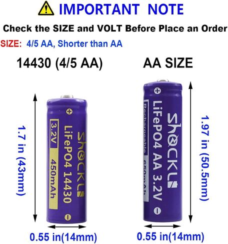 (2-Pack Shockli 14430 3.2V 450mAh LiFePO4 بطارية شمسية قابلة للشحن لإضاءة الحديقة الشمسية في الهواء الطلق 【أقصر من AA!】 in Saudi Arabia