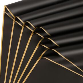 20 Sheets Flower Wrapping Paper, Black Bouquet Wrapping Paper Waterproof Floral Wrapping Paper, Florist Bouquet Supplies, DIY Floral Paper for Flower Shop Wedding(Gold Edge)