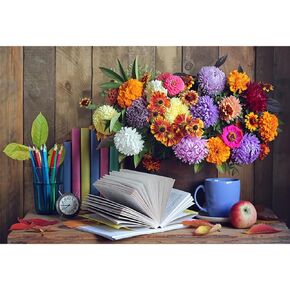 Laeacco 5x3ft Daisy Book Backdrop for Photography Colorful Daisy Flowers Book Pencils Wood Board Desk Learning Photo Background Back to School Banner Teacher Students Portrait Photo Studio Props