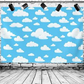 Blue Sky White Clouds Backdrop 7 * 5ft Cartoon Kids Birthday Party Decoration Photography Background Boys Newborn Baby Shower Birthday Photography Backdrop Cute Clouds Photo Studio Props Vinyl