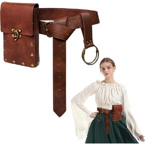 Renaissance Accessories, Ren Faire Accessories PU Leather Belt Pouch Waist Bag Medieval Viking Renaissance Belt Skirt Hike for Women Men for Cosplay Helloween Dress up Party (3 Pack)