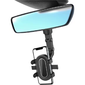 Augeny Car Rearview Mirror Phone Holder, 360 Degree Adjustable Multifuctional Auto Rear View Mirror Phone Mount, Universal Vehicle Phone Holder for All Mobile Phones and All Cars (Green)