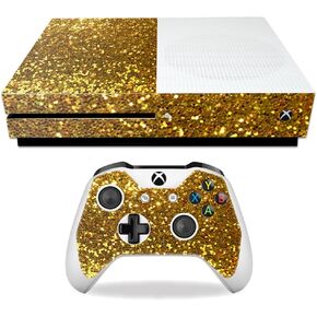 MightySkins Skin Compatible with Microsoft Xbox One S wrap Cover Sticker Skins Gold Glitter