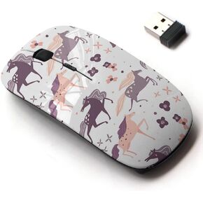 2.4G Wireless Mouse with Cute Pattern Design for All Laptops and Desktops with Nano Receiver - Beautiful Horses Flowers Print Card