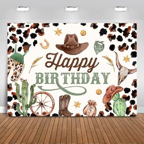 Mocsicka Western Cowboy Backdrop Wild West Birthday Party Background Kids Cowboy Theme Birthday Party Supplies Photo Booth Props (7x5ft, Birthday)