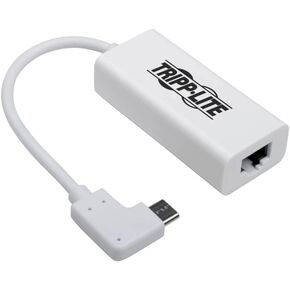 Tripp Lite Right Angle USB C to Ethernet Adapter, Thunderbolt 3 to Ethernet Adapter, Gigabit Ethernet Adapter, USB 3.1 Gen 1, 10/100/1000 Mbps, White (U436-06N-GBW-RA)