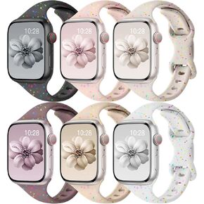 Slim Thin Sport Band for Apple Watch Band 40mm 41mm 38mm 42mm 46mm 44mm 45mm Women/Girls/Kids,Cute Recycled Plastic Soft Silicone Strap for iWatch Series 10 9 8 7 6 5 4 3 SE Ultra/2nd 49mm Men,6 Pack