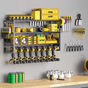 Power Tool Organizer Wall Mount,7 Drill Holder 3 Layers Toolbox Organizers Utility Cordless Organization Heavy Duty Metal Storage Rack & Shelf for Garage Tools