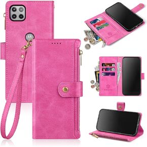 Antsturdy Motorola One 5G Ace 2021 Wallet case with Card Holder for Women Men,Motorola One 5G Ace 2021 Phone case RFID Blocking PU Leather Flip Cover with Strap Zipper Credit Card Slots,Purple