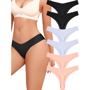Women's Underwear Seamless Thongs No Show V-waisted Breathable Thong Tangas Sexy Panties Underwear 6 Pack