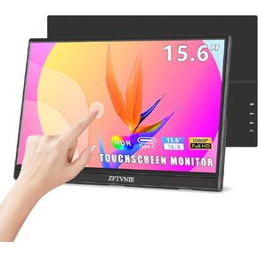 Touchscreen Portable Monitor, 15.6 Inch Laptop Monitor Full HD 1920 x 1080P IPS Display HDMI USB Type-C Travel Monitor HDR Eye Care, Second External Monitor for Laptop/PC/PS4/PS5/Phones/Ras Pi