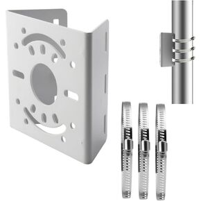 Universal Security Camera Vertical Pole Mount Bracket, Solid Metal Pole Mounting Bracket Adapter with 3 Loops for CCTV Surveillance Cameras LED Wall/Stage Lights, Solar Panels (Small Size)