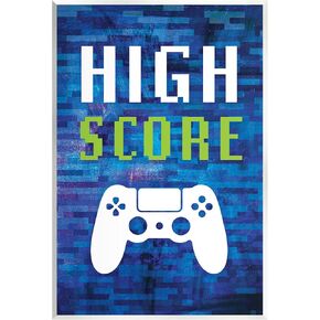 Stupell Industries High Score Pixel Style Gaming Controller Typography Wood Wall Art, Design By Victoria Barnes