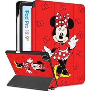 Trendy Fun Case for iPad Pro 12.9 Cute Cartoon Kawaii Cool Character Design for Girls Teens Boys Women Tri-Fold Stand Cover with Pencil Holder for Apple i Pad Pro 12.9 (2022/2021/2020/2018) Cases Red