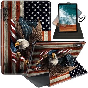 FUYOCWE for Fire HD 10 Tablet Case (13th Generation,2023 Release, 10.1"), 360 Degree Rotating Swivel Stand Flip Smart Cover for Amazon Kindle Fire HD 10 13th Gen-Bald Eagle with Flag