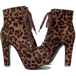 ForeMode Women Autumn Round Toe Lace up Ankle Buckle Chunky High Heel Platform Knight Boots