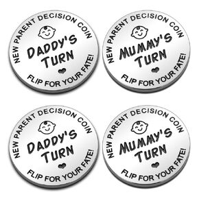 2 PCS Funny Baby Gift New Parents Double Sided Decision Coins,Pregnancy Gifts New Dad Mom Gifts,Christmas, Couple's Day,Halloween,Thanksgiving Gifts