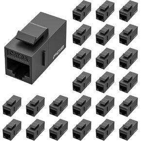 FGB 10 Gbps CAT6A RJ45 Keystone Coupler 25-Pack, CAT6A Keystone Jack, Ethernet Coupler Female to Female UTP for Cat6a/Cat6/Cat5e/Cat5, Black