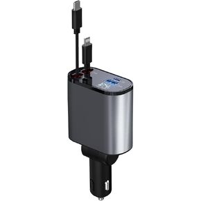 Retractable Car Charger, 66W 4 in 1 Super Fast Charging Car Phone Charger with 2 Retractable 31.5 Inch Cables and 2 USB Ports for iPhone 15/14/13/12/11, Galaxy, Pixel（C）