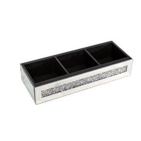 SHYFOY 2 Pack Mirrored Drawer Organizer Tray, 3 Compartment Crushed Diamond Glass Makeup Tray Organizer for Vanity, Office Shallow Drawer Organizer, 9 3/4" L x 3 3/4" W x 2" H