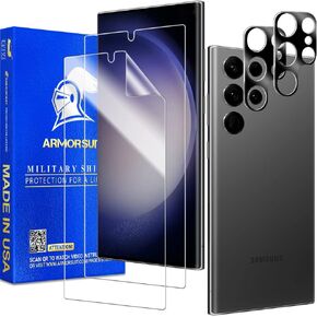 ArmorSuit [2+2 Pack MilitaryShield Film Screen Protector for Samsung Galaxy S23 Ultra 6.8" + Tempered Glass Camera Lens Protector Case Friendly HD Clear - Made in USA