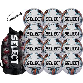 SELECT Thor Soccer Ball, 12-Ball Pack with Ball Bag and Hand Pump, White/Blue/Orange V24, Size 5